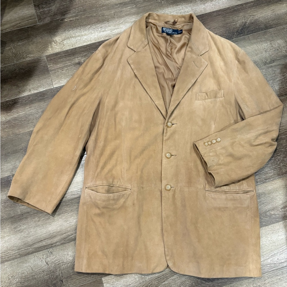 Vintage Camel Suede Leather Blazer Polo by Ralph Lauren Suede Size XL Sport Coat